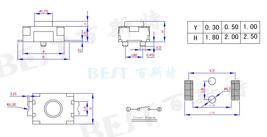 輕觸開關(guān)TS-1185E參考圖紙