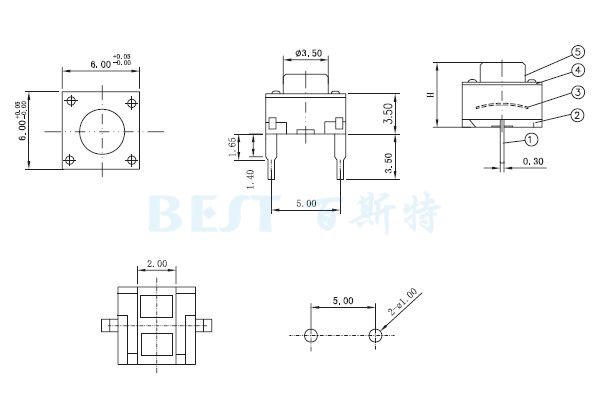 輕觸開關6*6_TS-1109E_參考圖紙