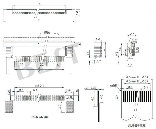 FPC連接器0.5K-AX-NPWB-T/R參考圖紙