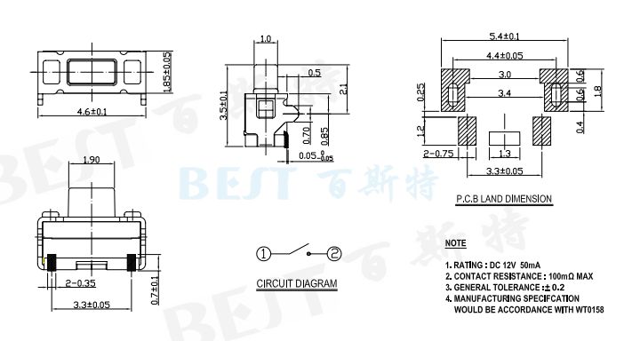 輕觸開(kāi)關(guān)2×4_TS-1111C_參考圖紙