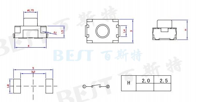 輕觸開關TS-1185U_參考圖紙